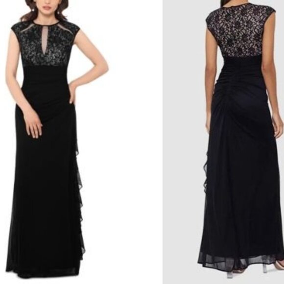 Betsy & Adam Lace Cutout Maxi Gown Black/Nude | NWT Size 16 - Picture 1 of 5
